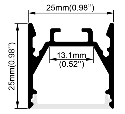 Quadrat-Aluminiumkanal für LED-Streifen-Beleuchtung 25mm x 25mm Maß