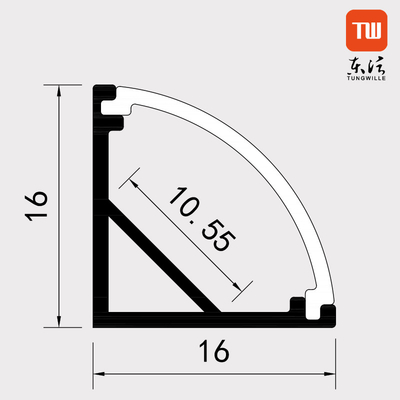 Schwarzes Eck-LED-Profil 16 mm x 16 mm Aluminiumlegierungsmaterial für LED-Streifen